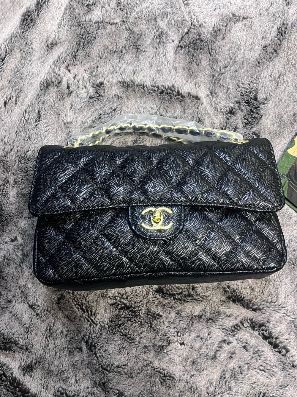 Black Quilted Leather Shoulder Bag with Gold CC Turn-Lock